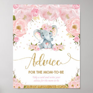 Elephant Baby Shower Girl Advice for Mom to Be Poster