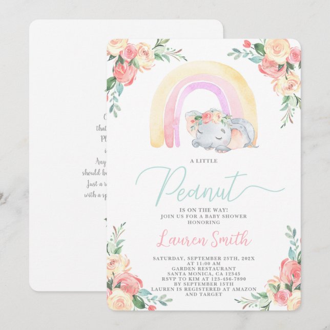 Elephant Baby Shower Girl Invitation (Front/Back)