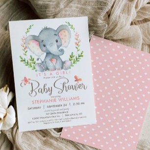 Elephant Baby Shower, Girl Invitation