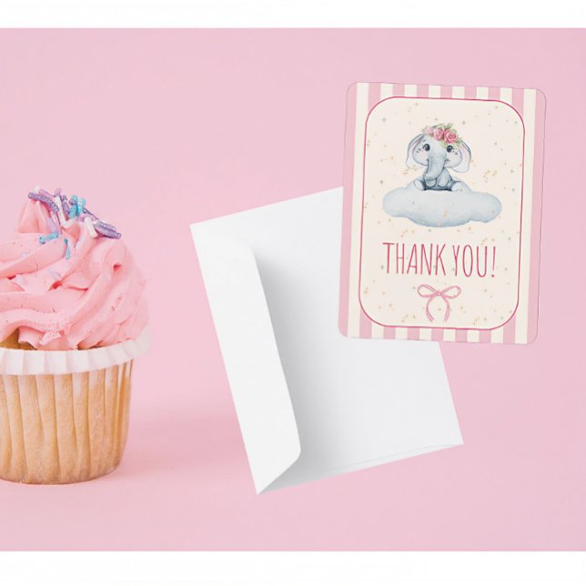 Elephant baby shower girl thank you card (Creator Uploaded)