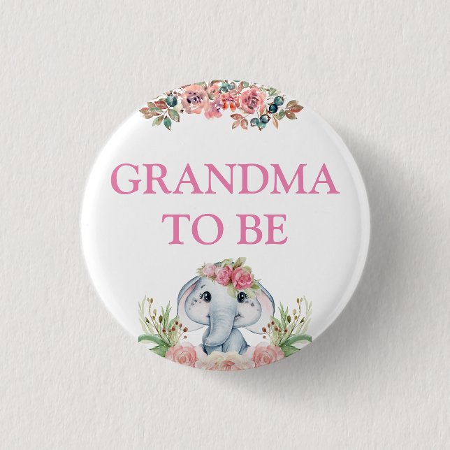 Elephant Baby Shower Grandma To Be 3 Cm Round Badge (Front)