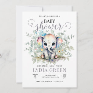 Elephant Baby Shower greenery boy baby shower Invitation