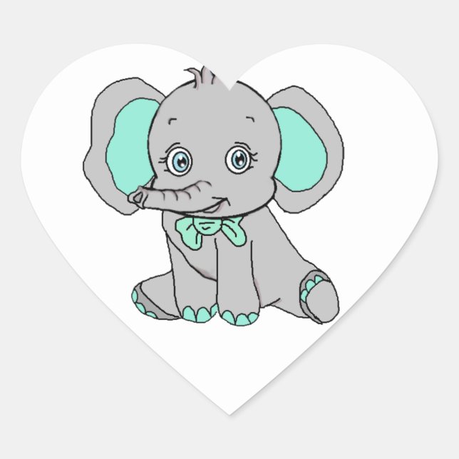Elephant Baby Shower Grey and Teal Heart Sticker (Front)