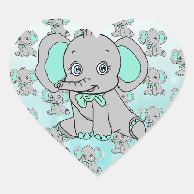 Elephant Baby Shower Grey and Teal Heart Sticker (Front)