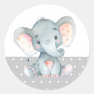 Elephant Baby Shower Grey Classic Round Sticker