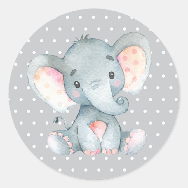 Elephant Baby Shower Grey Classic Round Sticker (Front)