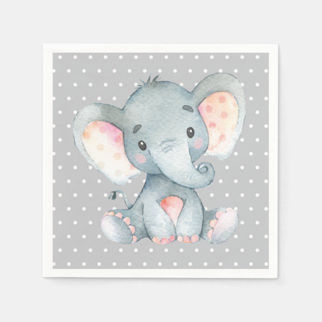 Elephant Baby Shower Grey Napkins (Front)