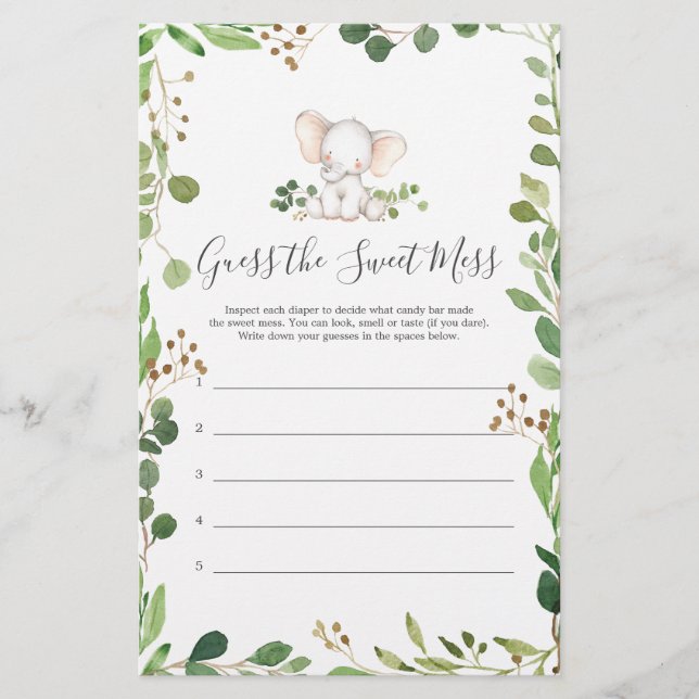 Elephant Baby Shower Guess The Sweet Mess (Front)