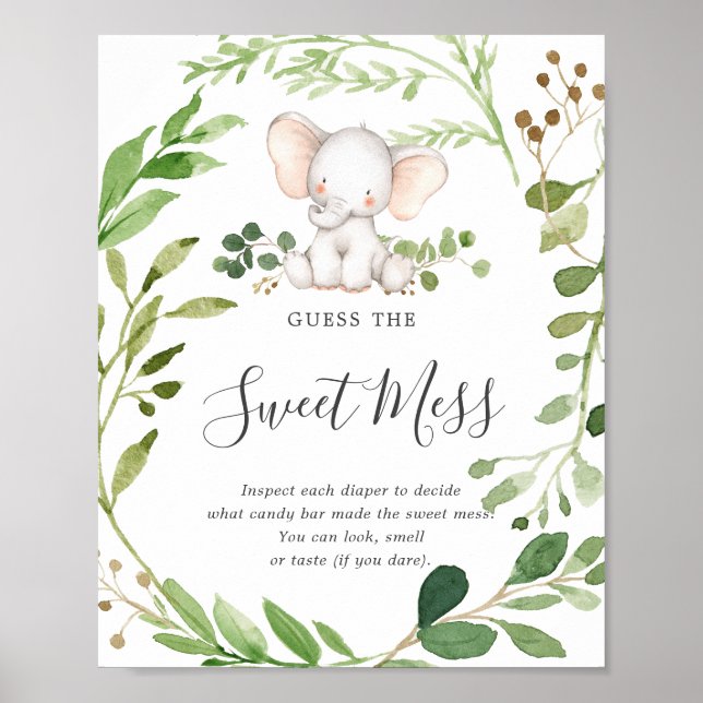 Elephant Baby Shower Guess The Sweet Mess Poster (Front)