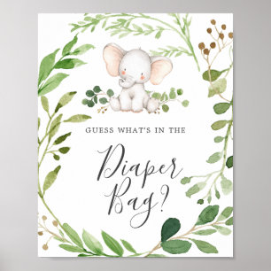 Elephant Baby Shower Guess What's in Diaper Bag Poster