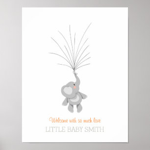 Elephant Baby shower guestbook Orange Boy Girl