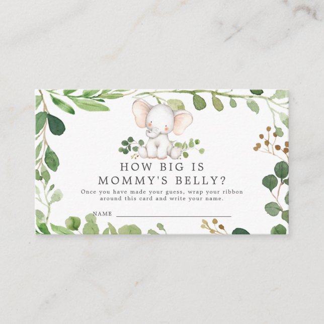 Elephant Baby Shower How Big is Mummy's Belly Card (Front)