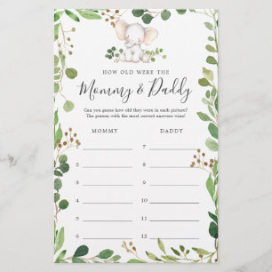 Elephant Baby Shower How Old Were They Game Card