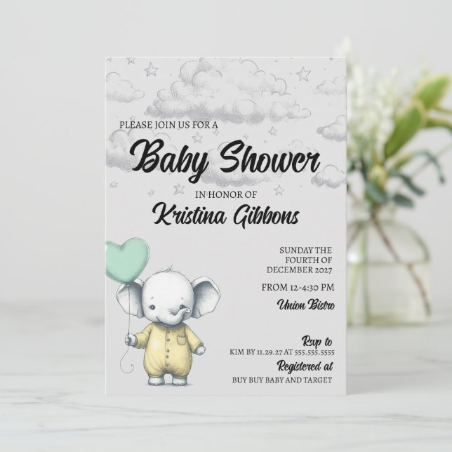Elephant Baby Shower Invitation (Standing Front)