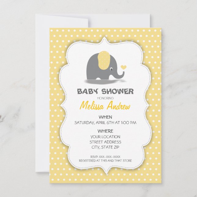 Elephant baby shower invitation (Front)