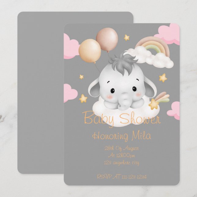 ELEPHANT BABY SHOWER INVITATION (Front/Back)