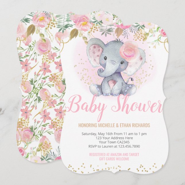 Elephant Baby Shower Invitation (Front/Back)