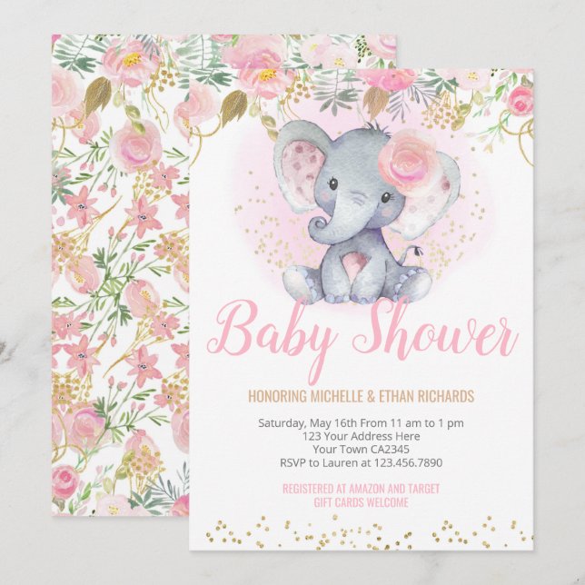 Elephant Baby Shower Invitation (Front/Back)