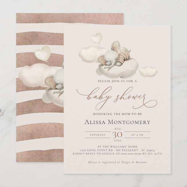 Elephant Baby Shower Invitation (Front/Back)