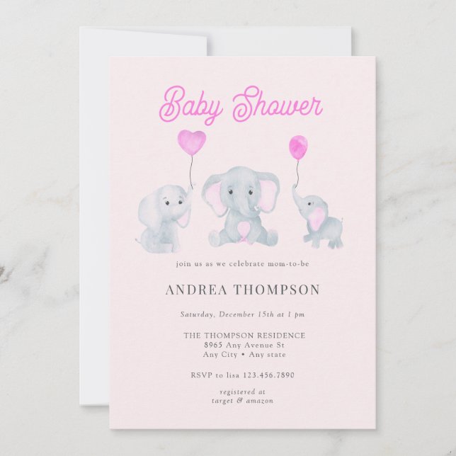 Elephant Baby Shower Invitation (Front)