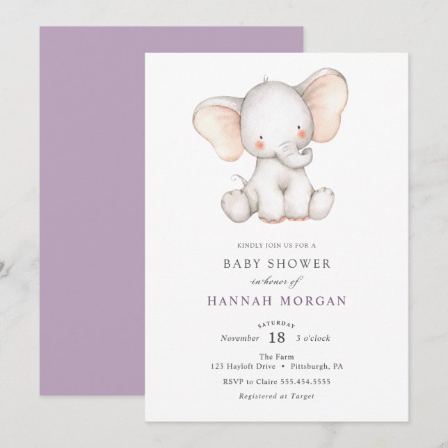 Elephant Baby Shower invitation (Front/Back)