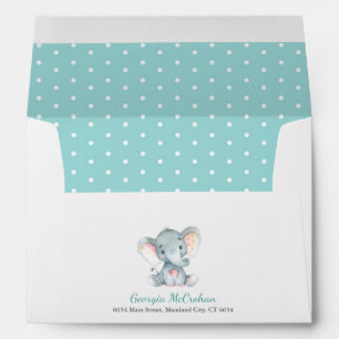 Elephant Baby Shower Invitation Aqua and Gray Envelope