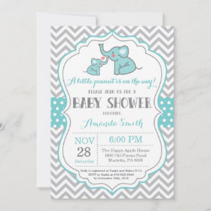 Elephant Baby Shower Invitation Aqua and Grey