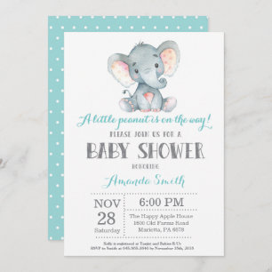 Elephant Baby Shower Invitation Aqua and Grey