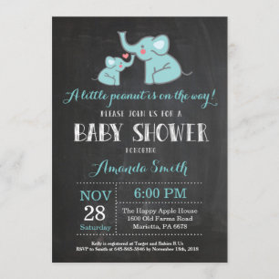 Elephant Baby Shower Invitation Aqua and Grey