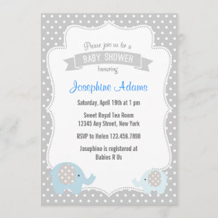 Elephant Baby Shower Invitation Blue