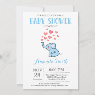 Elephant Baby Shower Invitation Blue and Grey