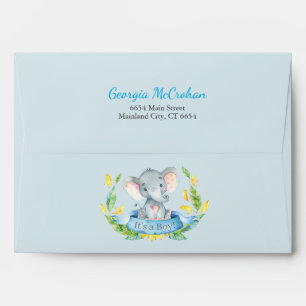 Elephant Baby Shower Invitation Blue and Grey Envelope