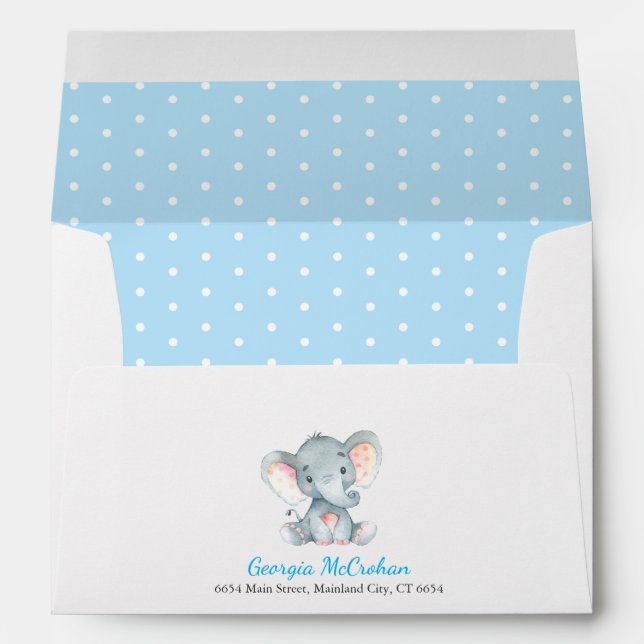 Elephant Baby Shower Invitation Blue and Grey Envelope (Back (Bottom))