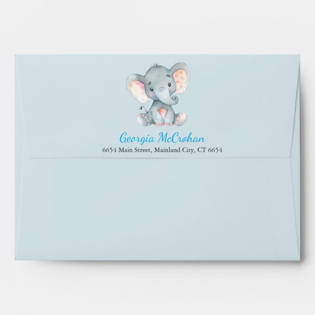 Elephant Baby Shower Invitation Blue and Grey Envelope (Back (Top Flap))