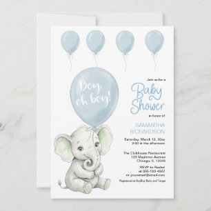 Elephant Baby Shower Invitation Blue Balloon