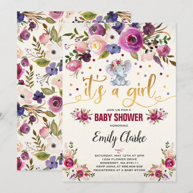 Elephant Baby Shower Invitation Boho Baby Shower (Front/Back)