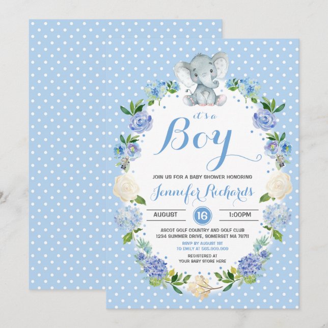 Elephant Baby Shower Invitation Boy Baby Shower (Front/Back)