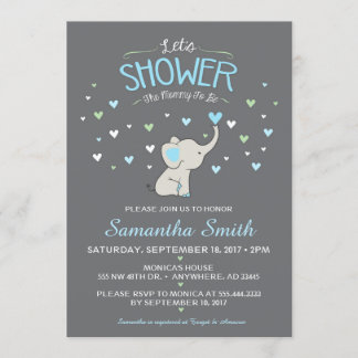 Elephant Baby Shower Invitation, Boy Baby Shower Invitation