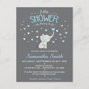 Elephant Baby Shower Invitation, Boy Baby Shower Invitation Postcard