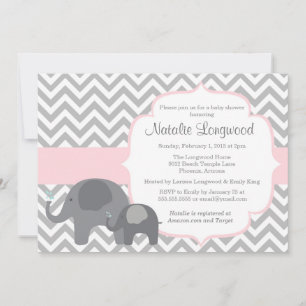 Elephant Baby Shower Invitation, chevron with pink Invitation