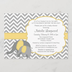 Elephant Baby Shower Invitation, Chevron, yellow Invitation
