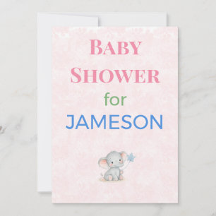 Elephant Baby Shower Invitation Custom Name