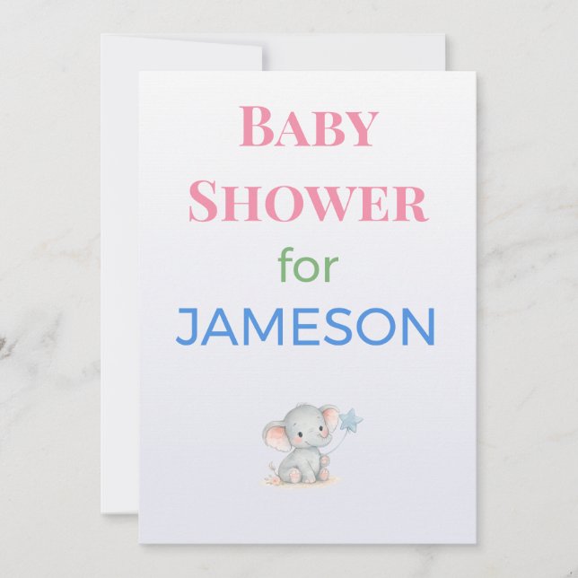 Elephant Baby Shower Invitation Custom Name (Front)