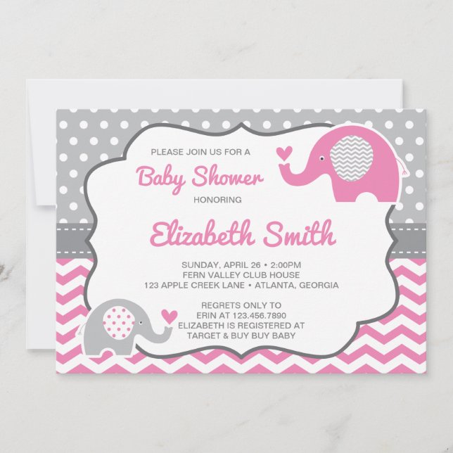 Elephant Baby Shower Invitation, Editable Colour Invitation (Front)