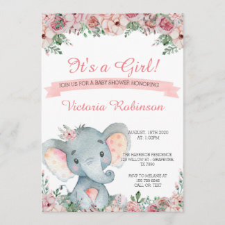 Elephant baby shower invitation floral