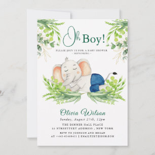 Elephant Baby Shower Invitation for Boy – “Oh Boy!