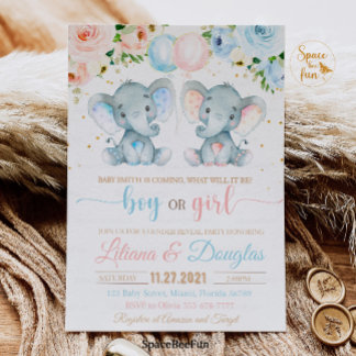 Elephant Baby shower Invitation Gender reveal