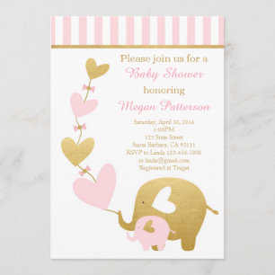 Elephant Baby Shower Invitation in Pink and Gold