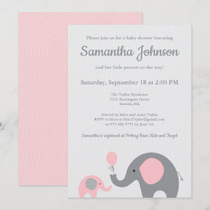Elephant Baby Shower Invitation in Pink and Grey
