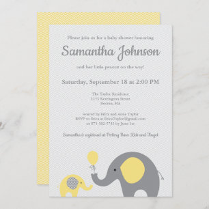 Elephant Baby Shower Invitation in Yellow and Grey